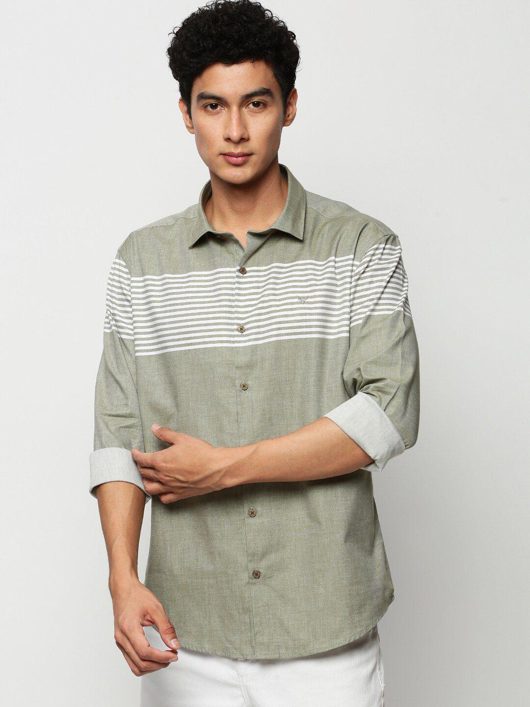 showoff smart slim fit horizontal stripes cotton casual shirt
