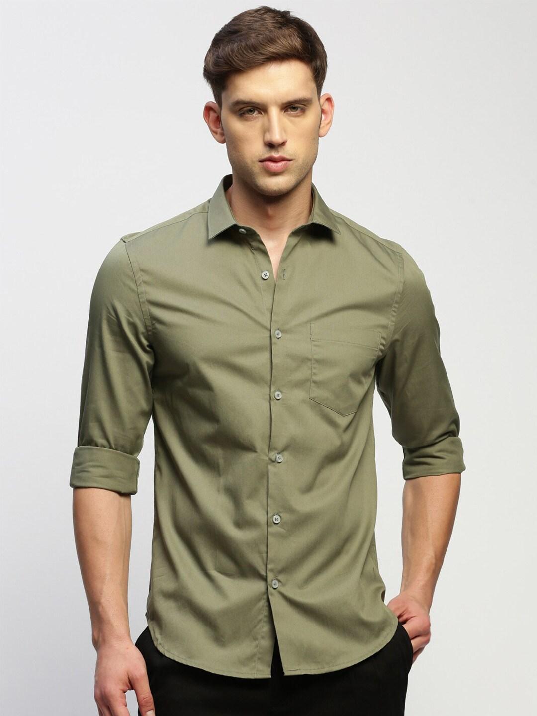 showoff smart slim fit twill cotton casual shirt