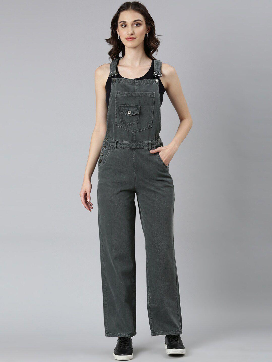 showoff straight leg ankle length overalls denim dungaree