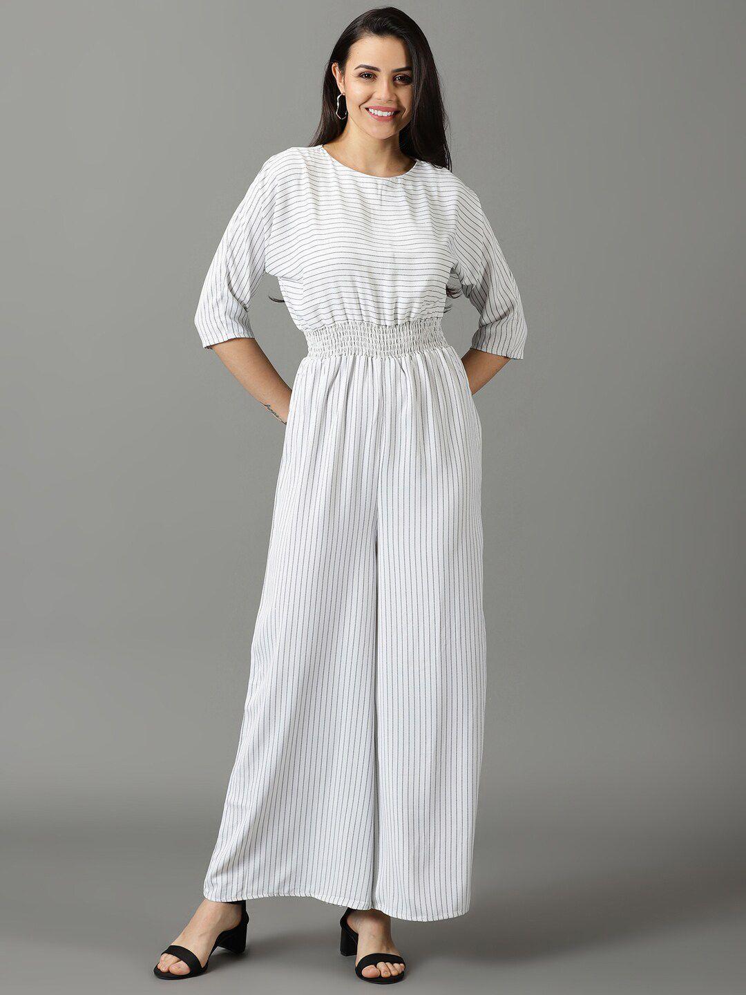 showoff striped culotte jumpsuit with smocking