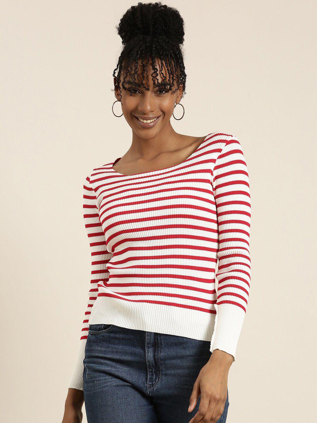 showoff striped ribbed square neck top