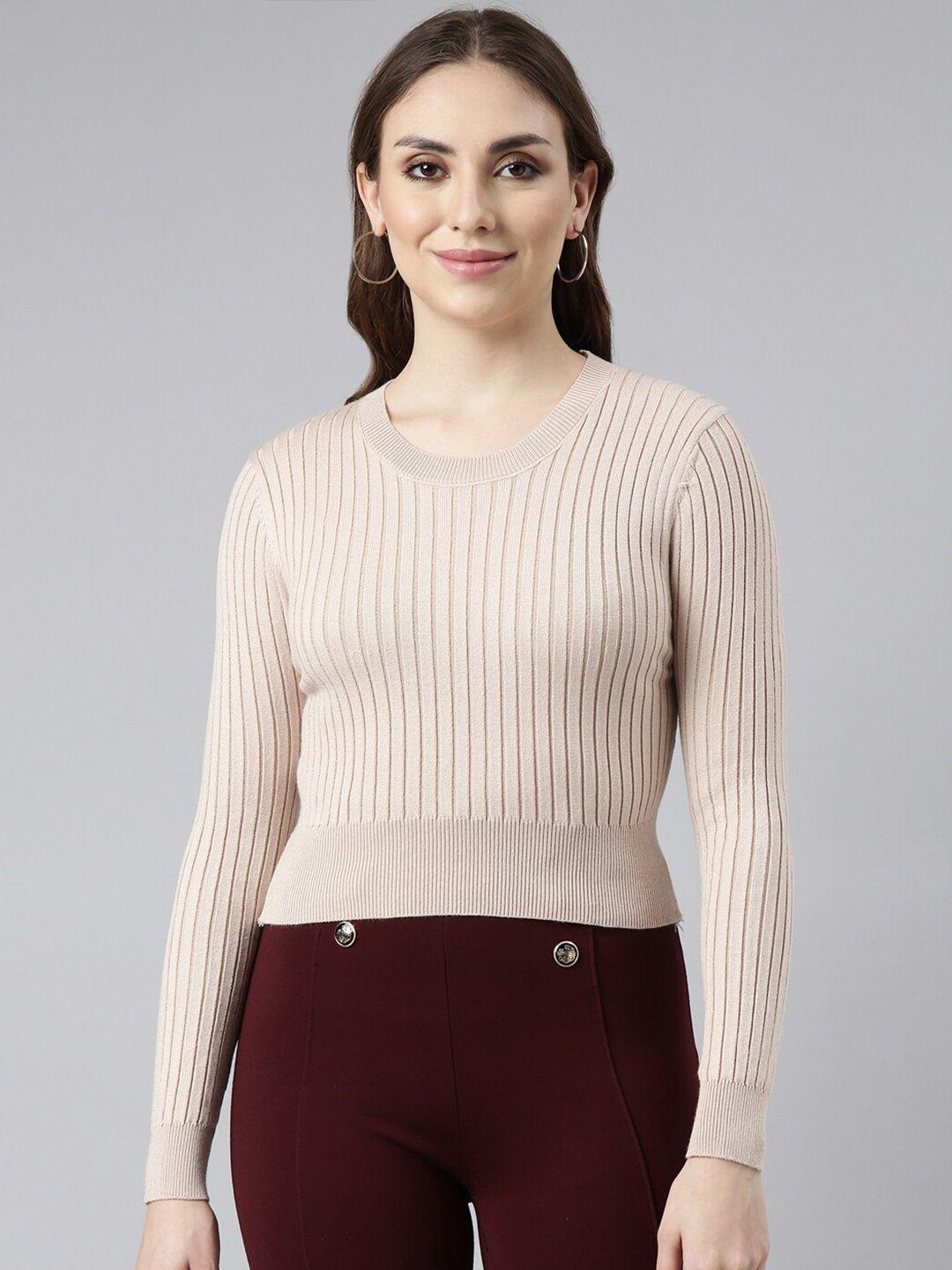 showoff striped round neck fitted top