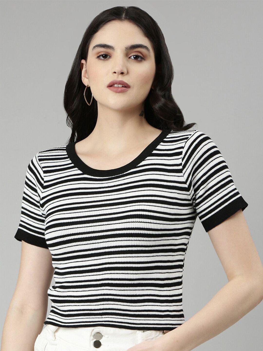 showoff striped scoop neck acrylic fitted top