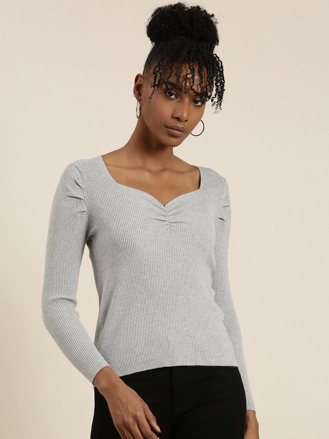 showoff sweetheart neck ribbed fitted top