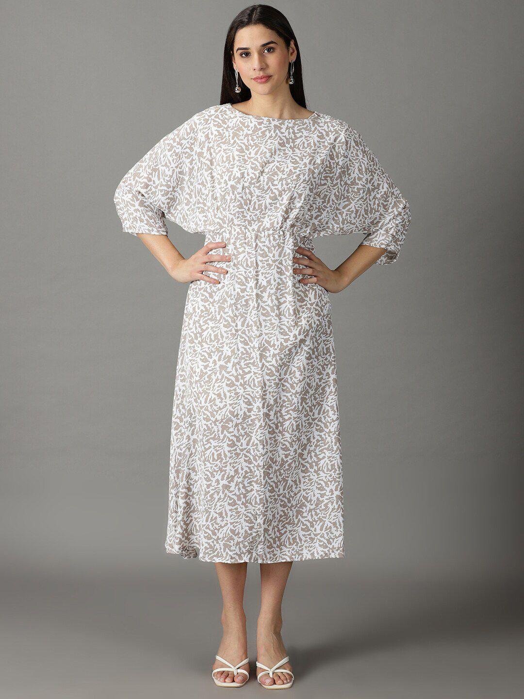showoff taupe abstract printed midi dress