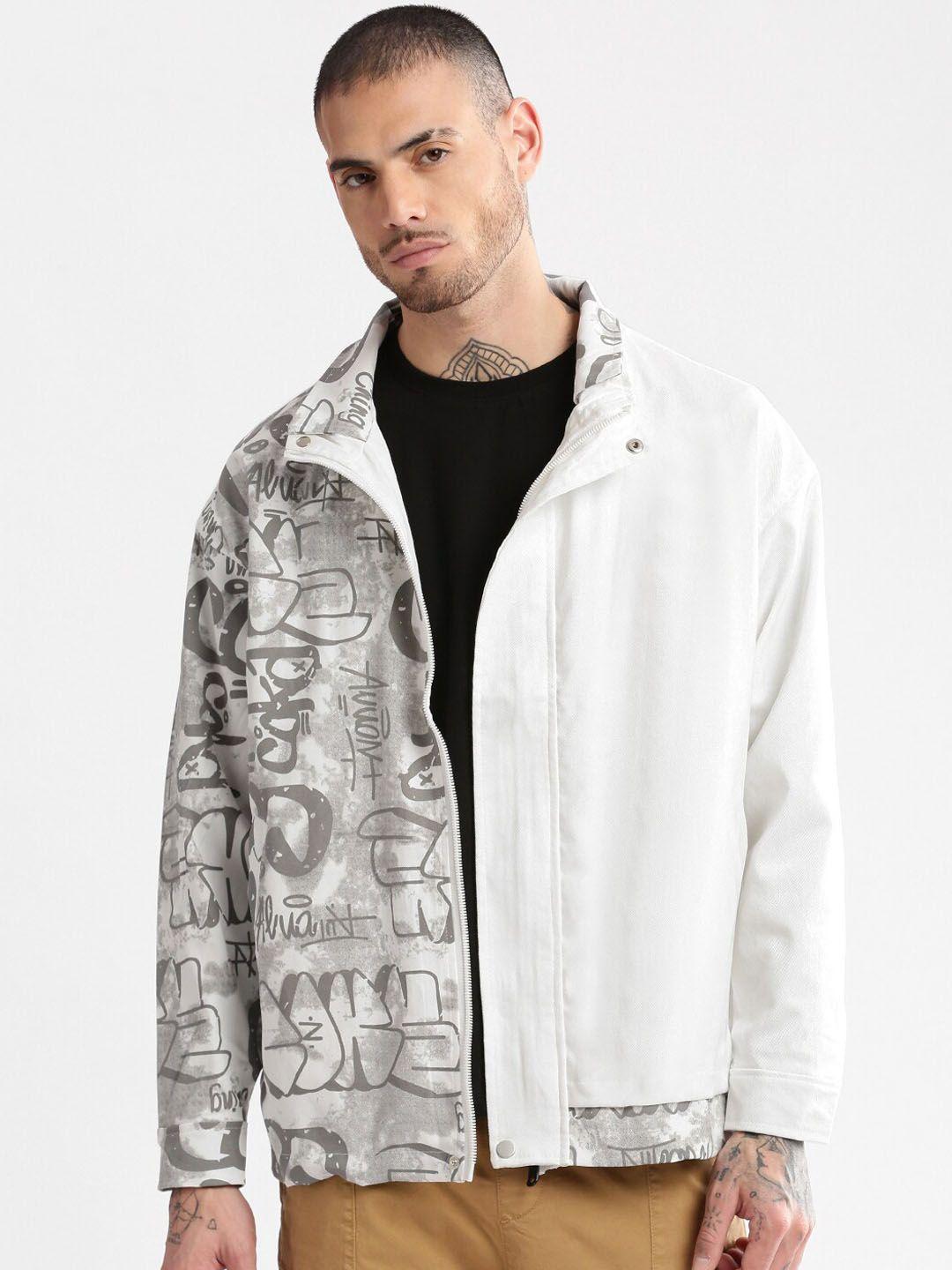 showoff typography printed mock collar windcheater cotton oversized tailored jacket