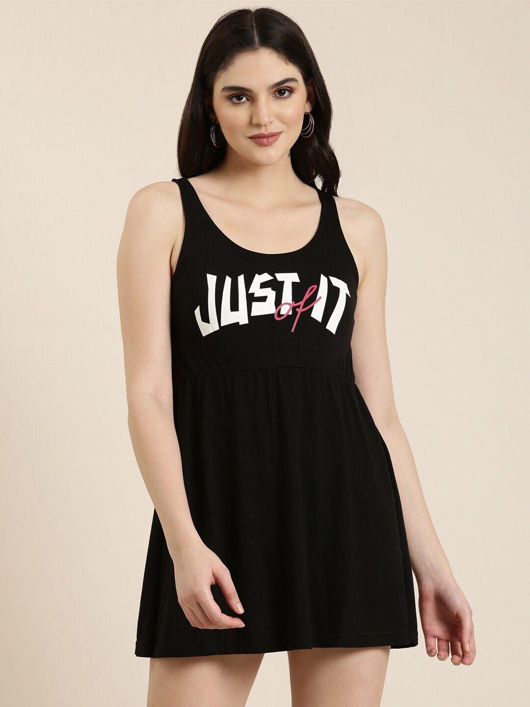 showoff typography printed sleeveless cotton a-line dress