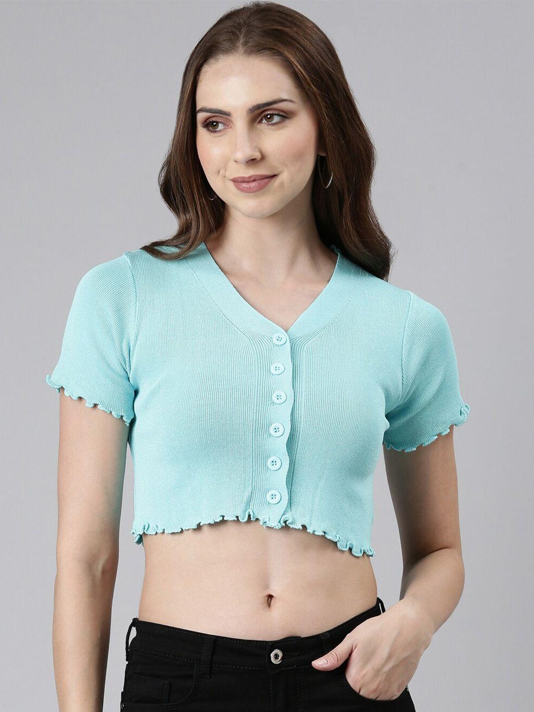showoff v-neck fitted acrylic crop top