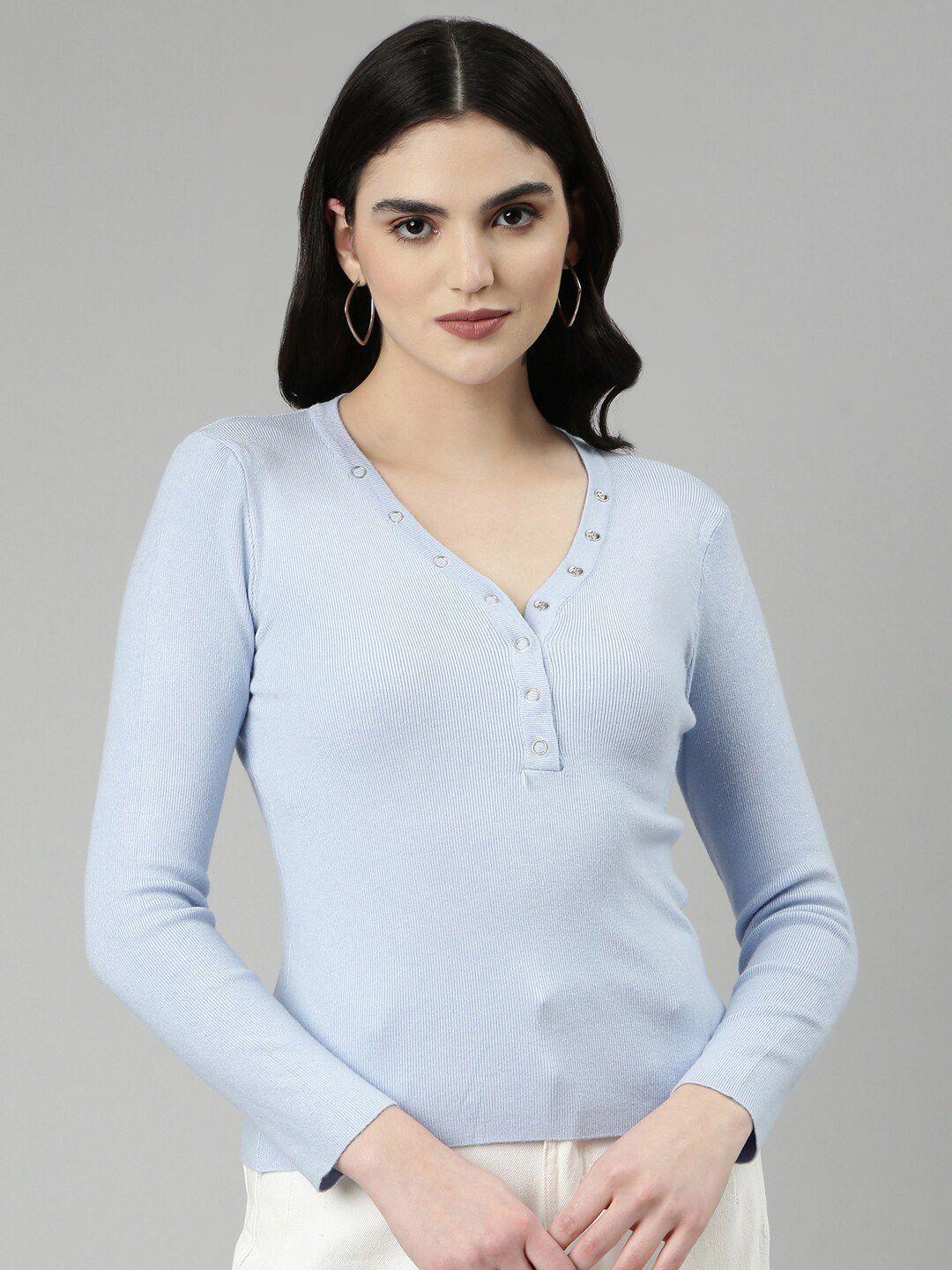showoff v-neck long sleeves fitted top