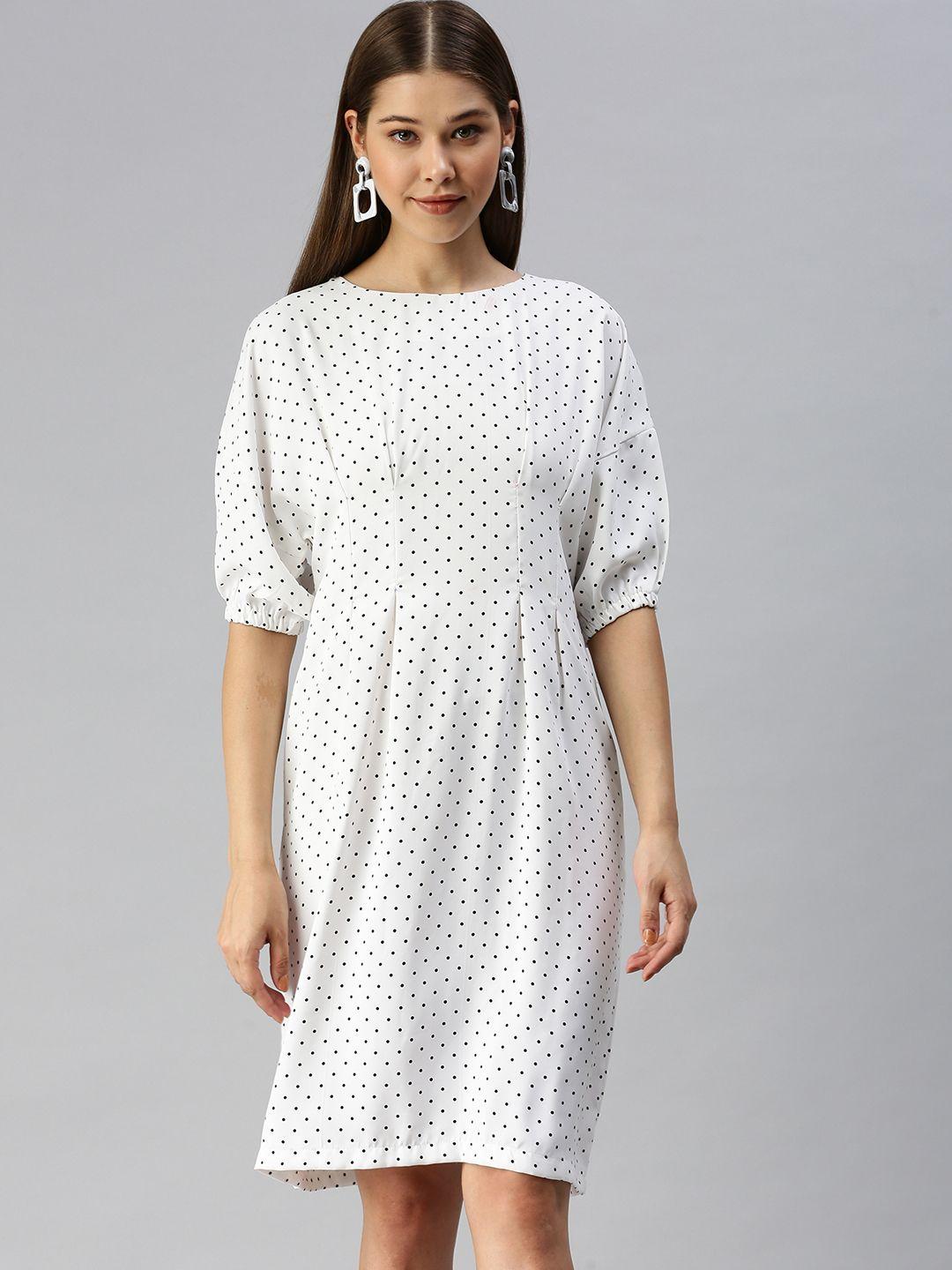showoff white & black printed crepe a-line dress