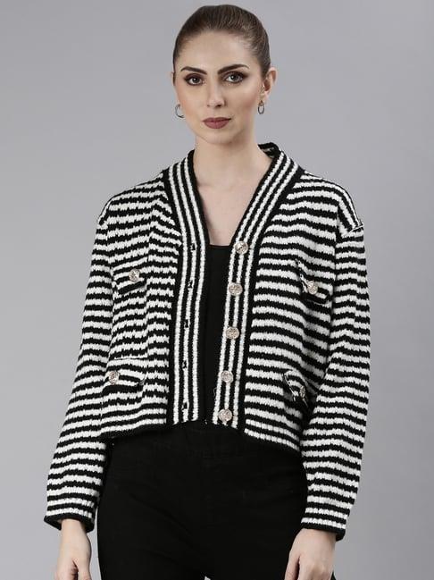 showoff white & black striped cardigan