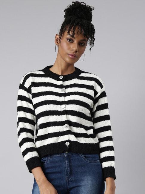 showoff white & black striped cardigan