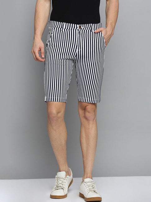 showoff white cotton regular fit striped shorts