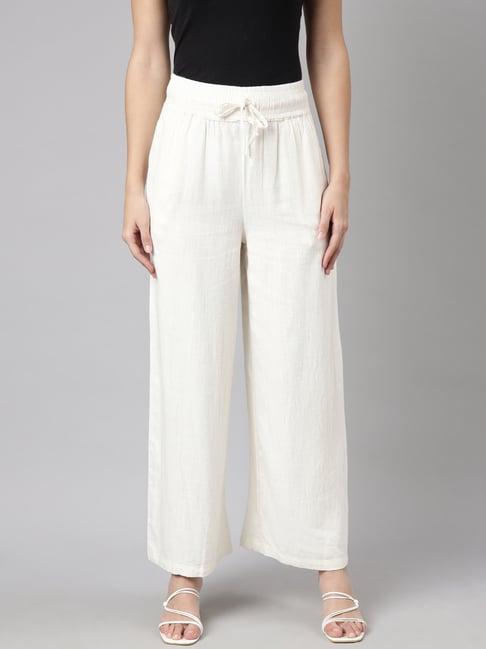 showoff white regular fit mid rise palazzos