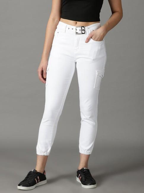 showoff white slim fit high rise jogger jeans