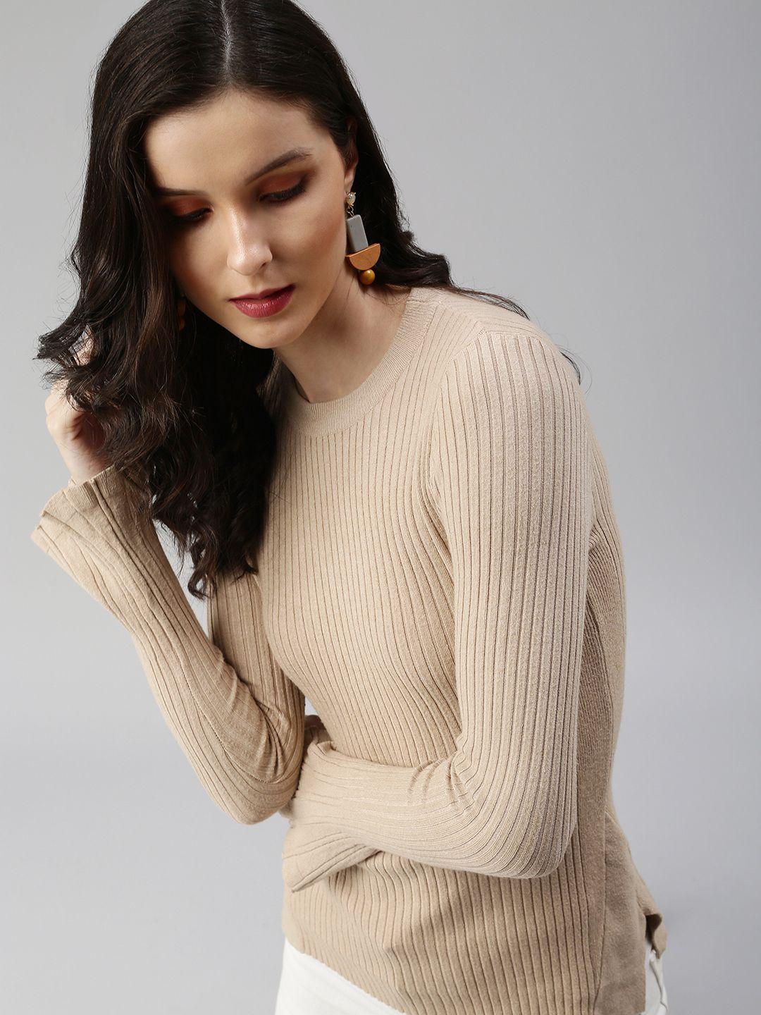 showoff women beige fitted bell sleeve top
