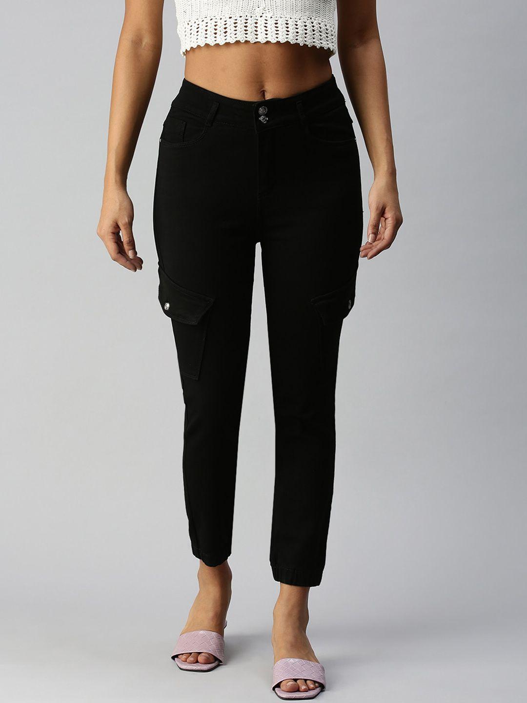 showoff women black high-rise stretchable jeans