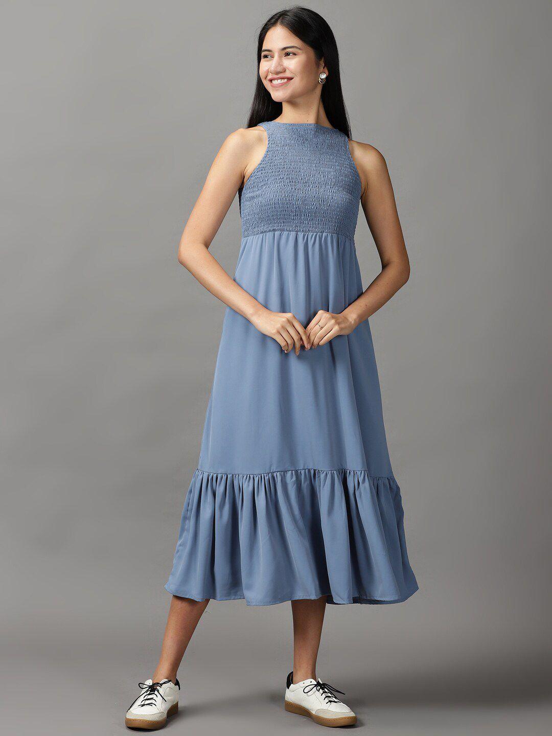 showoff women blue georgette maxi maxi dress