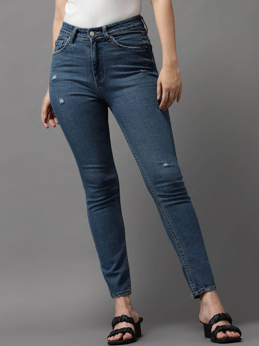 showoff women blue jean slim fit high-rise light fade stretchable jeans