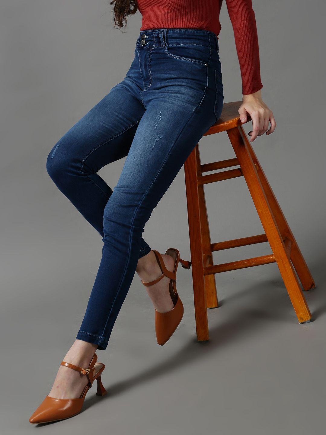 showoff women blue skinny fit light fade stretchable jeans