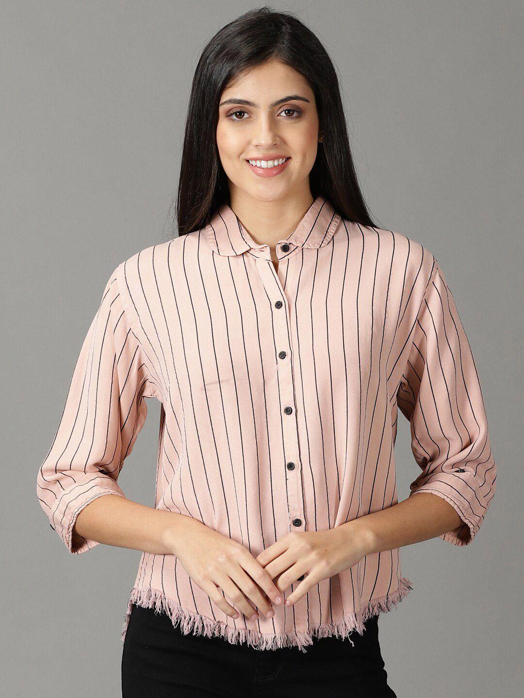 showoff women boxy striped cotton casual shirt