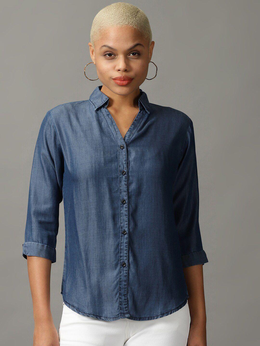 showoff women denim casual shirt