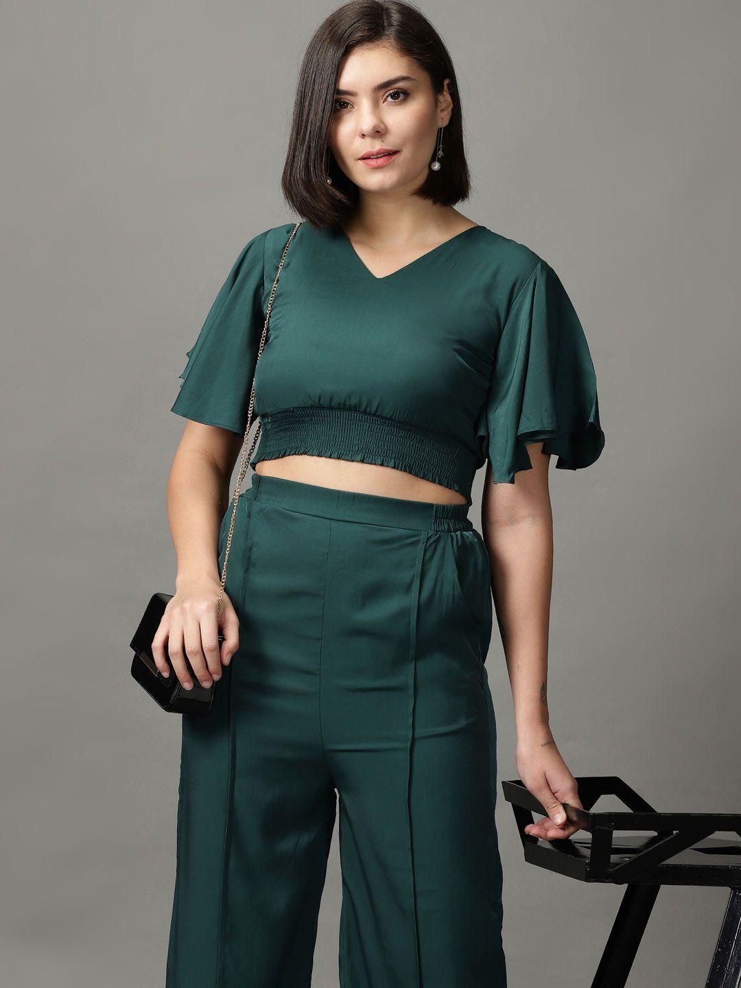 showoff women green solid co-ords