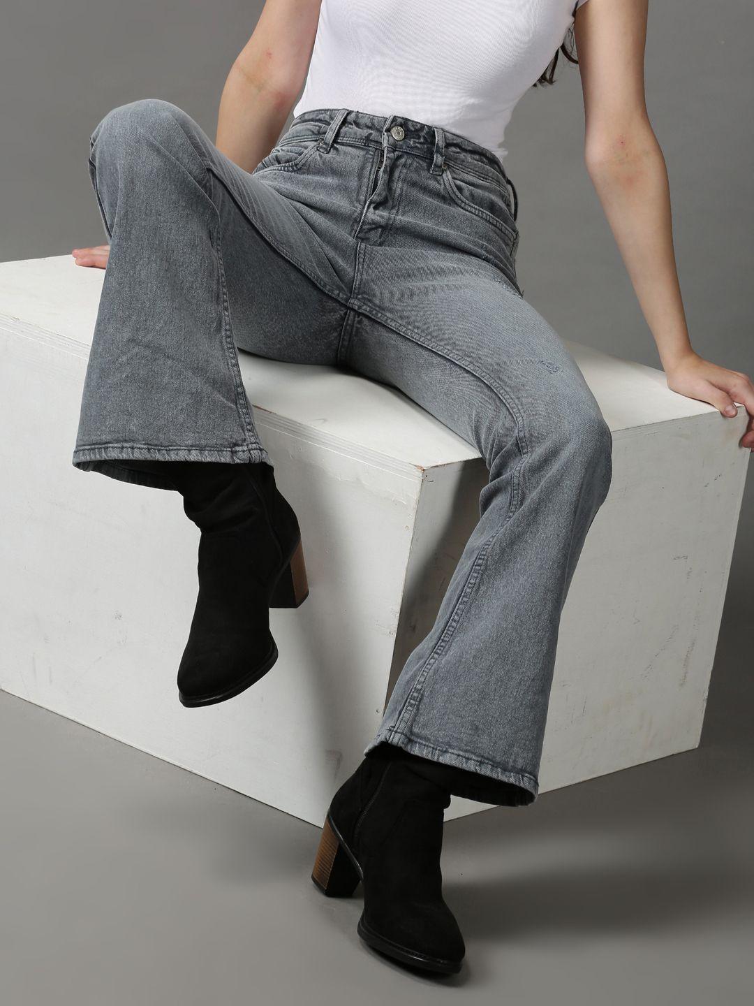 showoff women grey bootcut light fade stretchable jeans