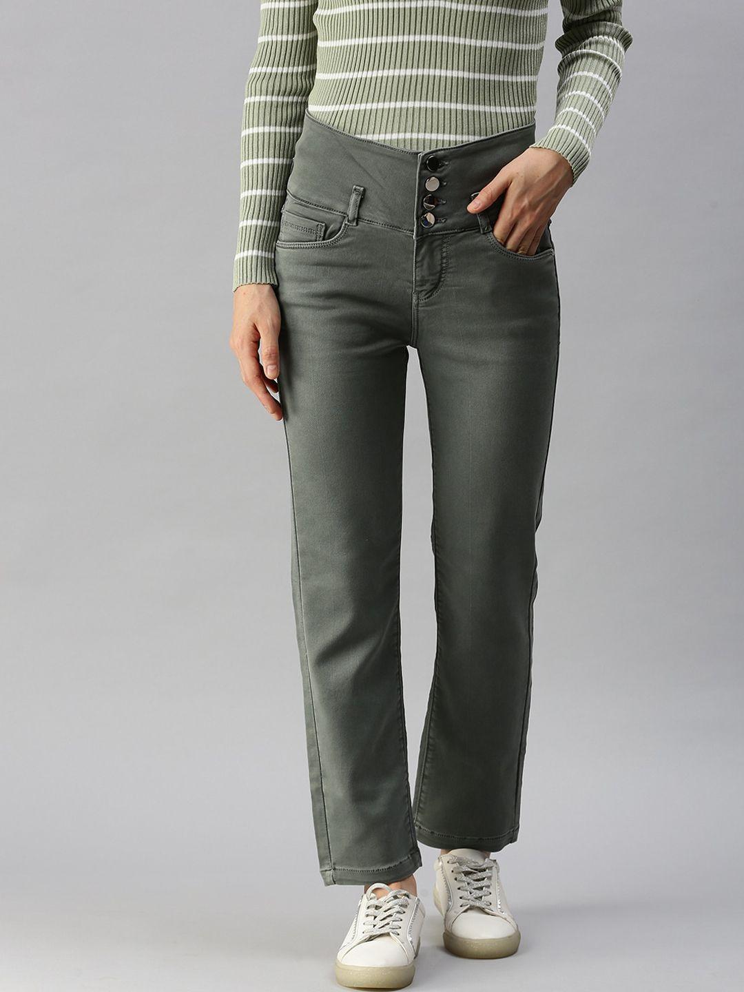 showoff women grey high-rise stretchable jeans