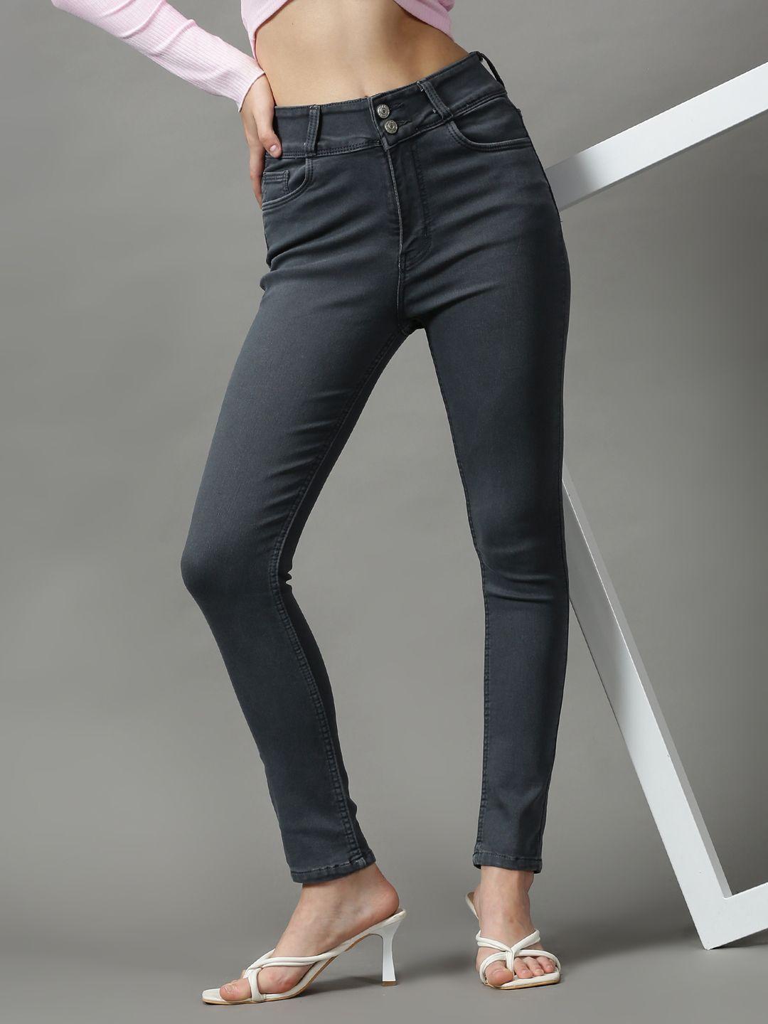 showoff women grey skinny fit stretchable jeans