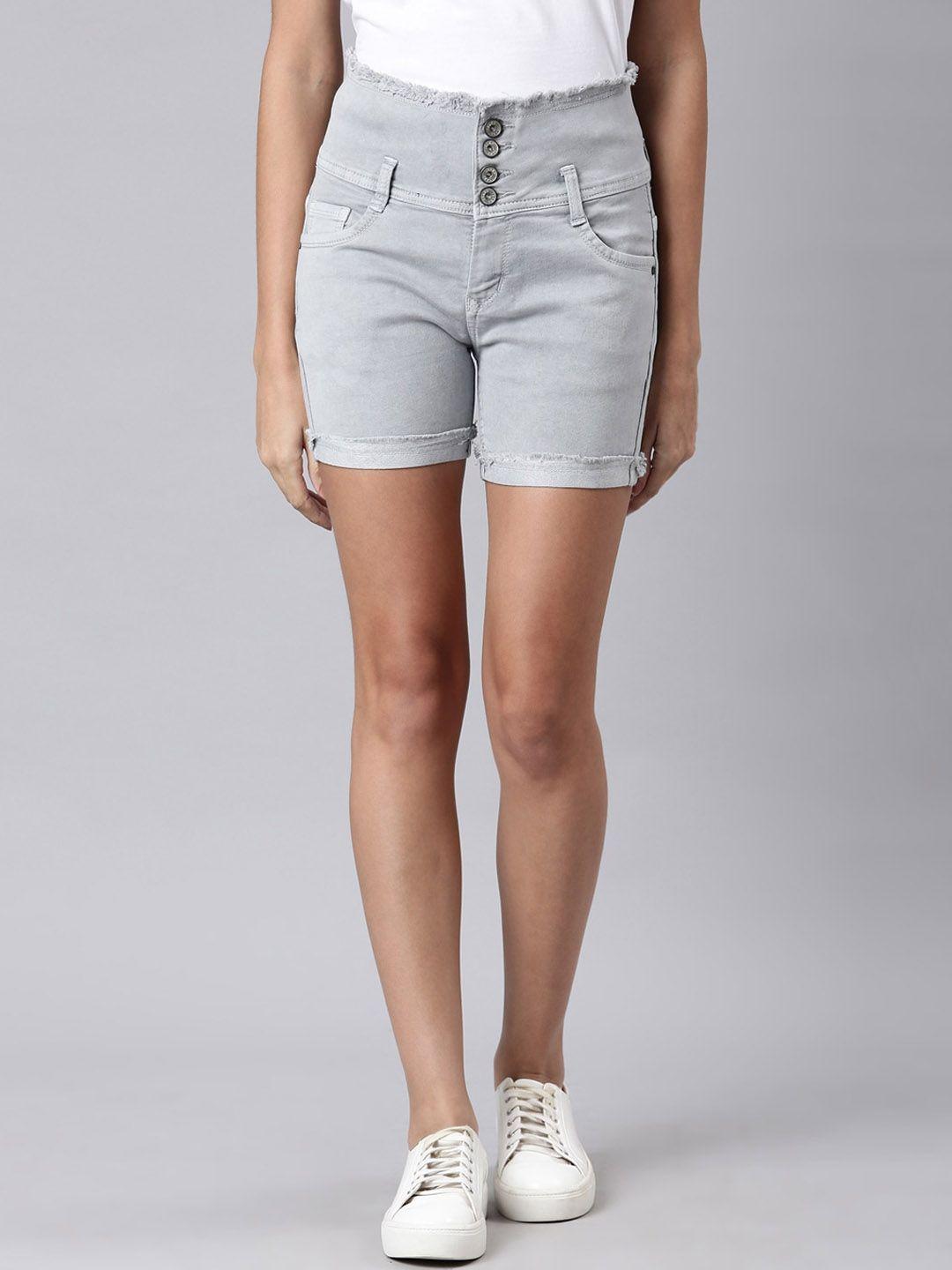 showoff-women-grey-slim-fit-denim-denim-shorts