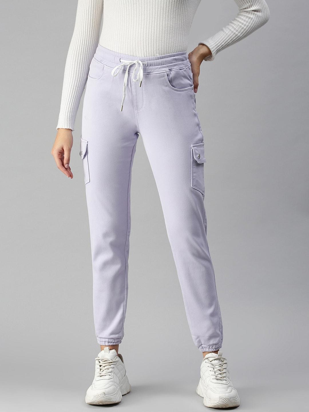 showoff women lavender jogger high-rise cuffed hem stretchable jogger jeans