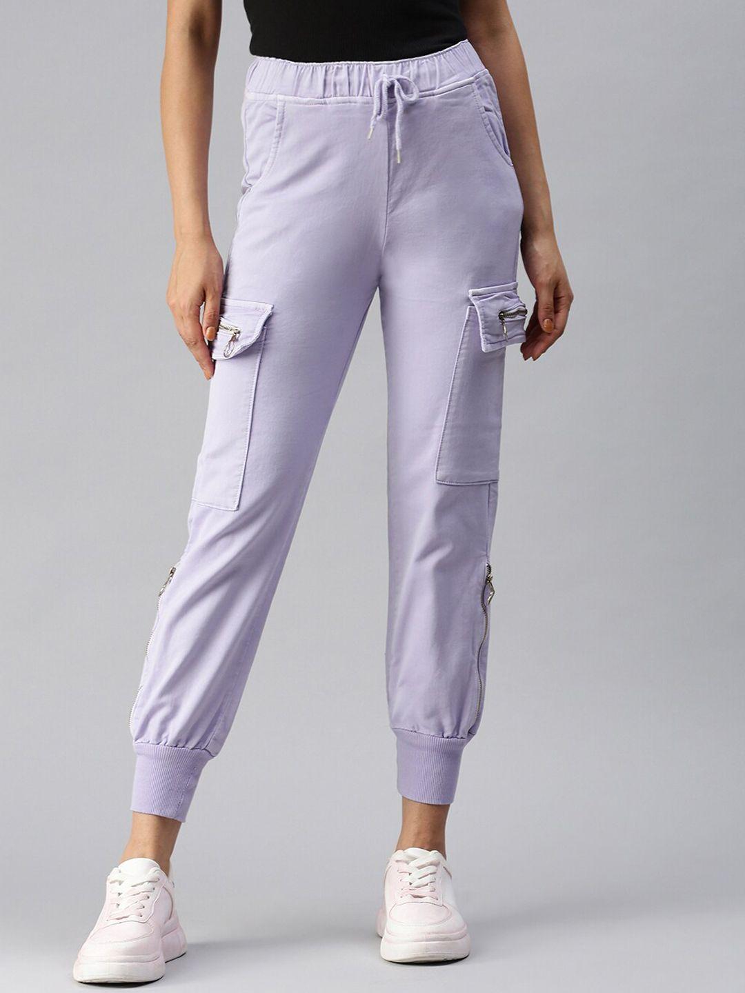 showoff women lavender solid jogger high-rise stretchable jeans