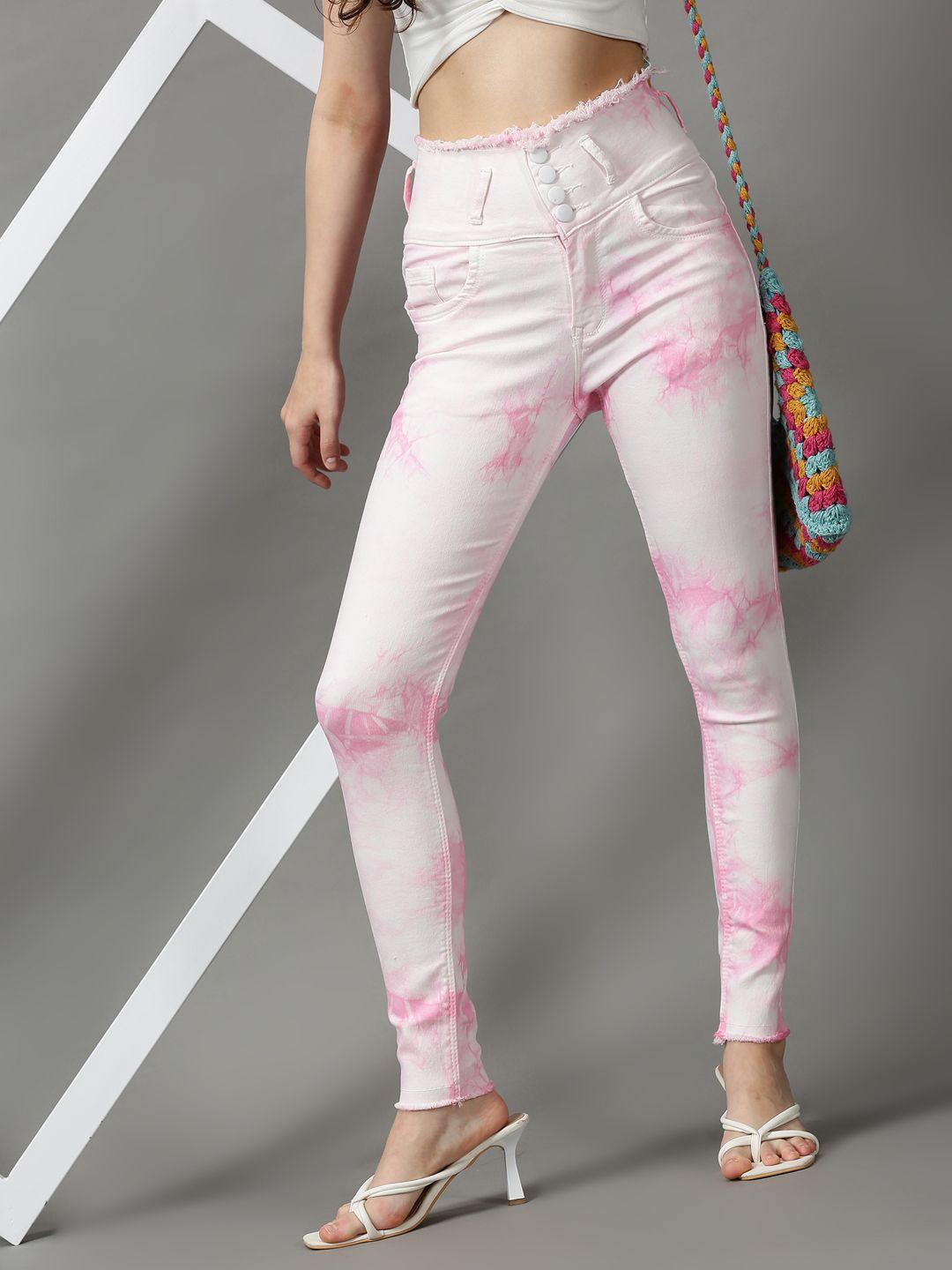 showoff women pink skinny fit stretchable jeans