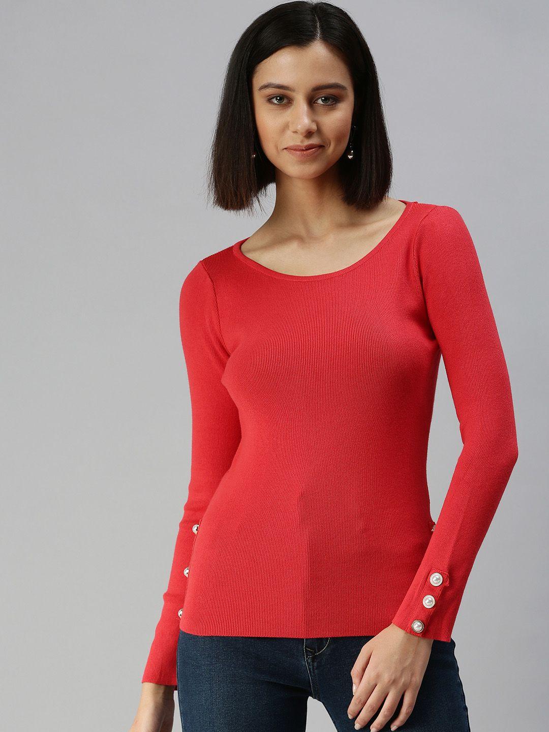 showoff women red knitted top