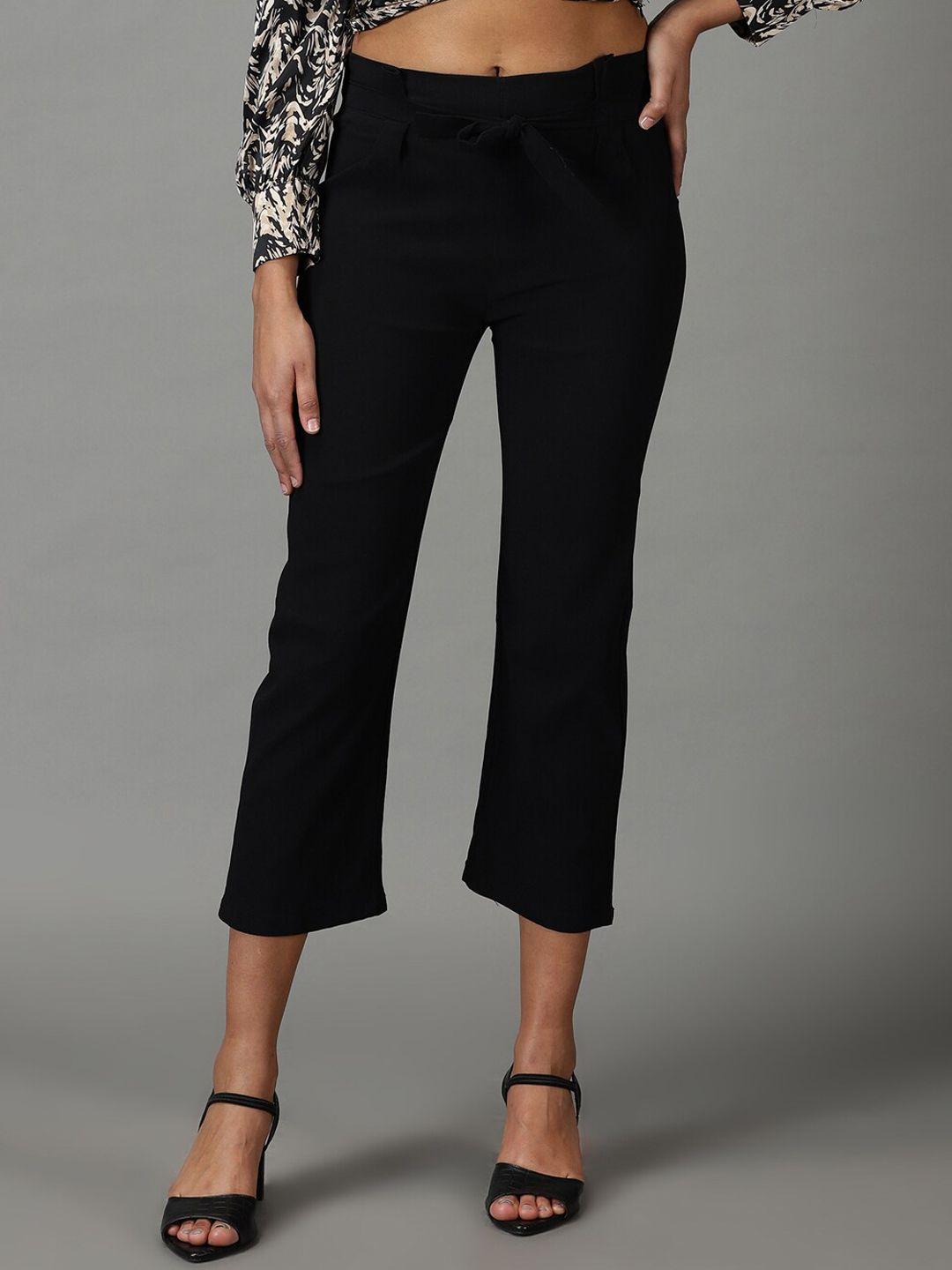 showoff women relaxed straight fit high-rise trousers