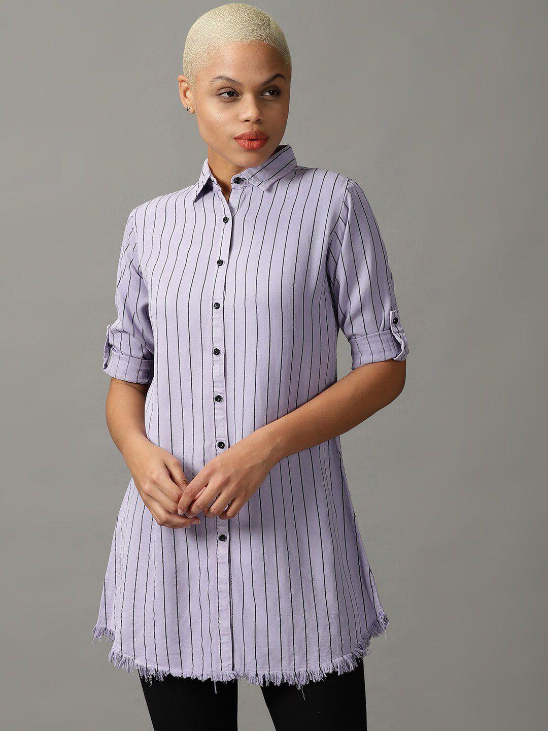 showoff women striped casual longline shirt