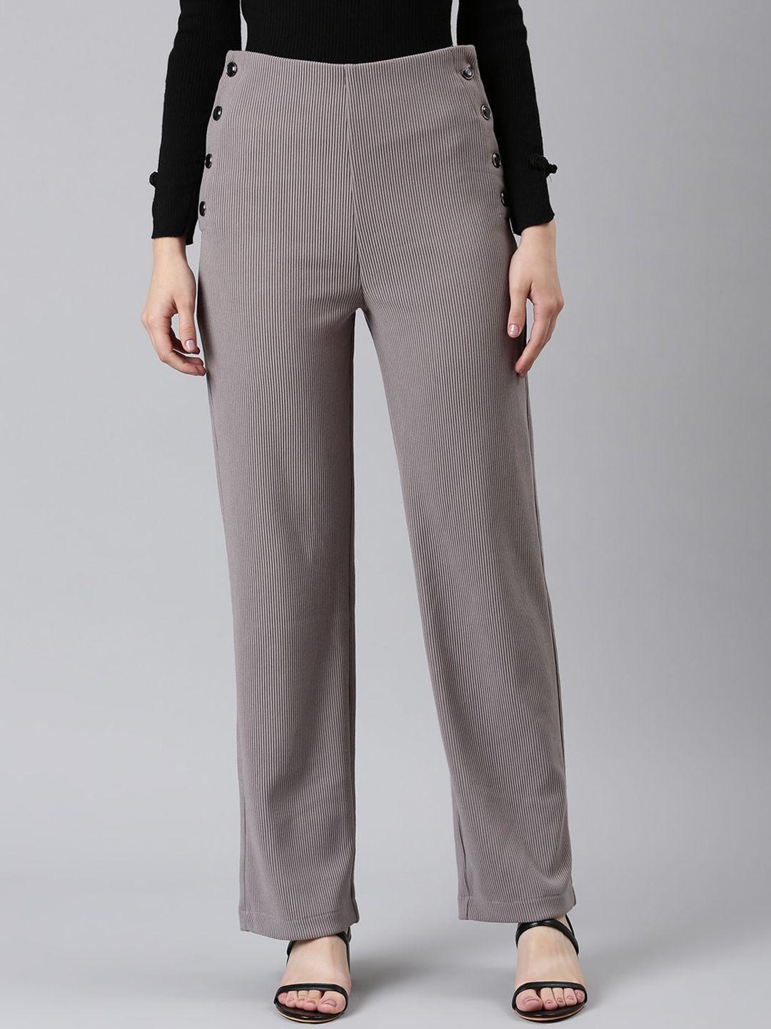 showoff women striped straight fit high-rise trousers