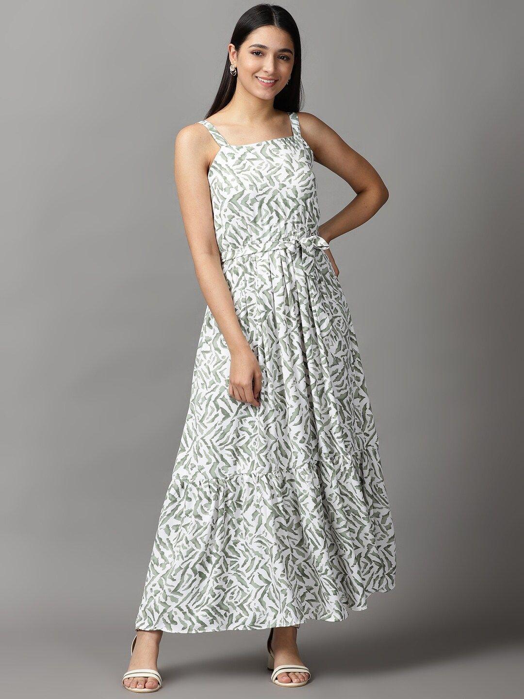 showoff women white & sea green maxi dress