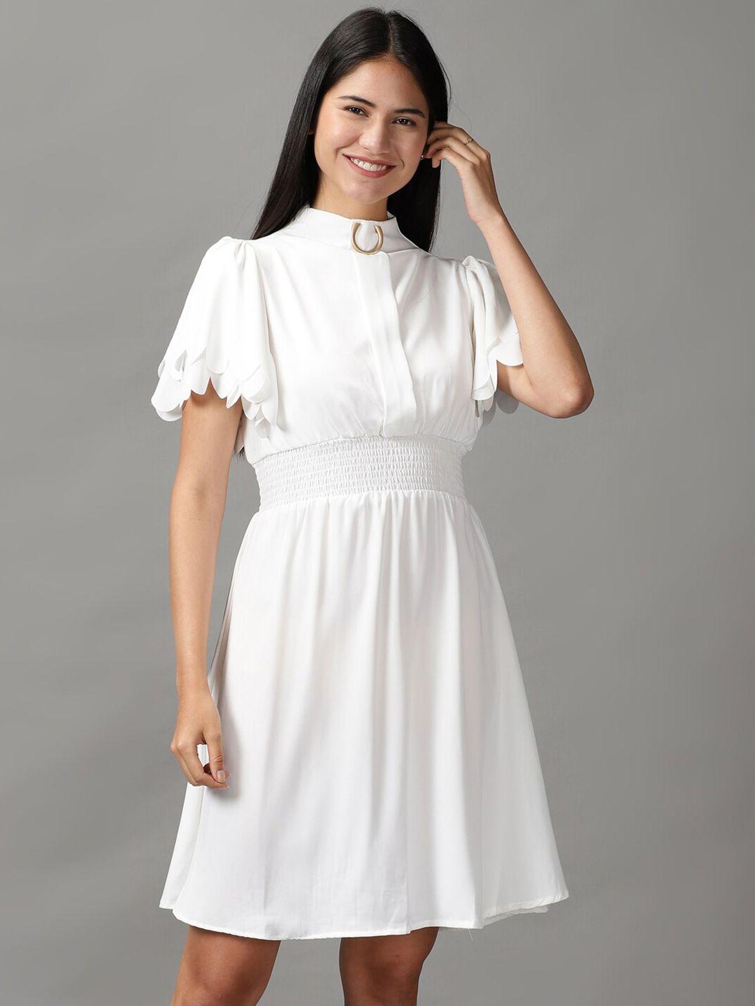 showoff women white solid dress