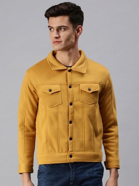 showoff yellow cotton slim fit denim jackets