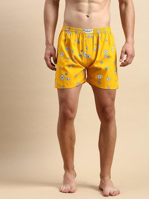 showoff yellow cotton slim fit printed boxers