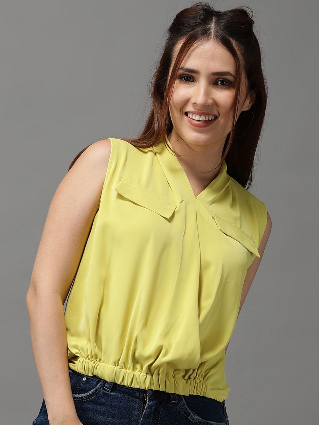 showoff yellow crepe shirt style top