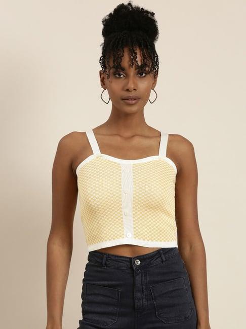 showoff yellow self pattern crop top