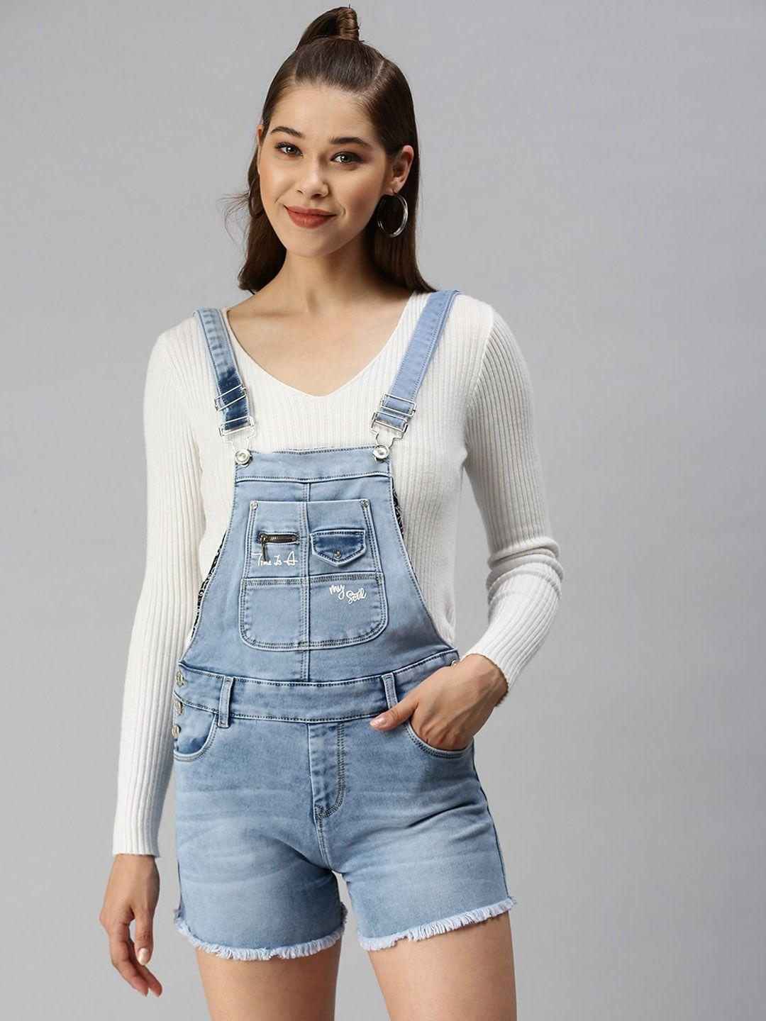 showoff  slim fit denim cotton dungaree with self designt-shirt