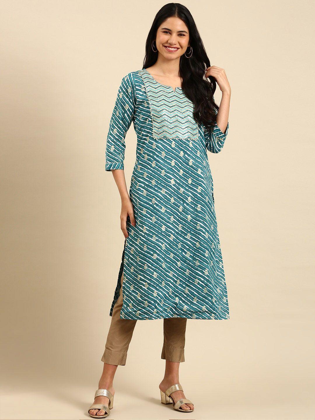 showoff  teal printed cotton kurta