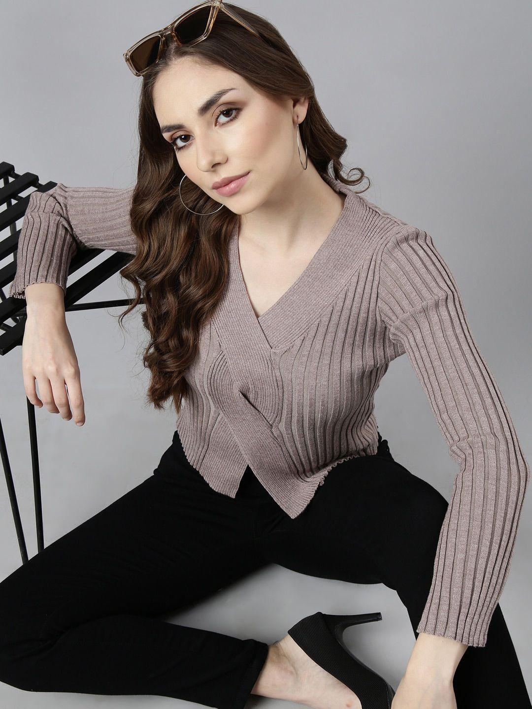 showoff  v-neck long sleeves striped twisted wrap top