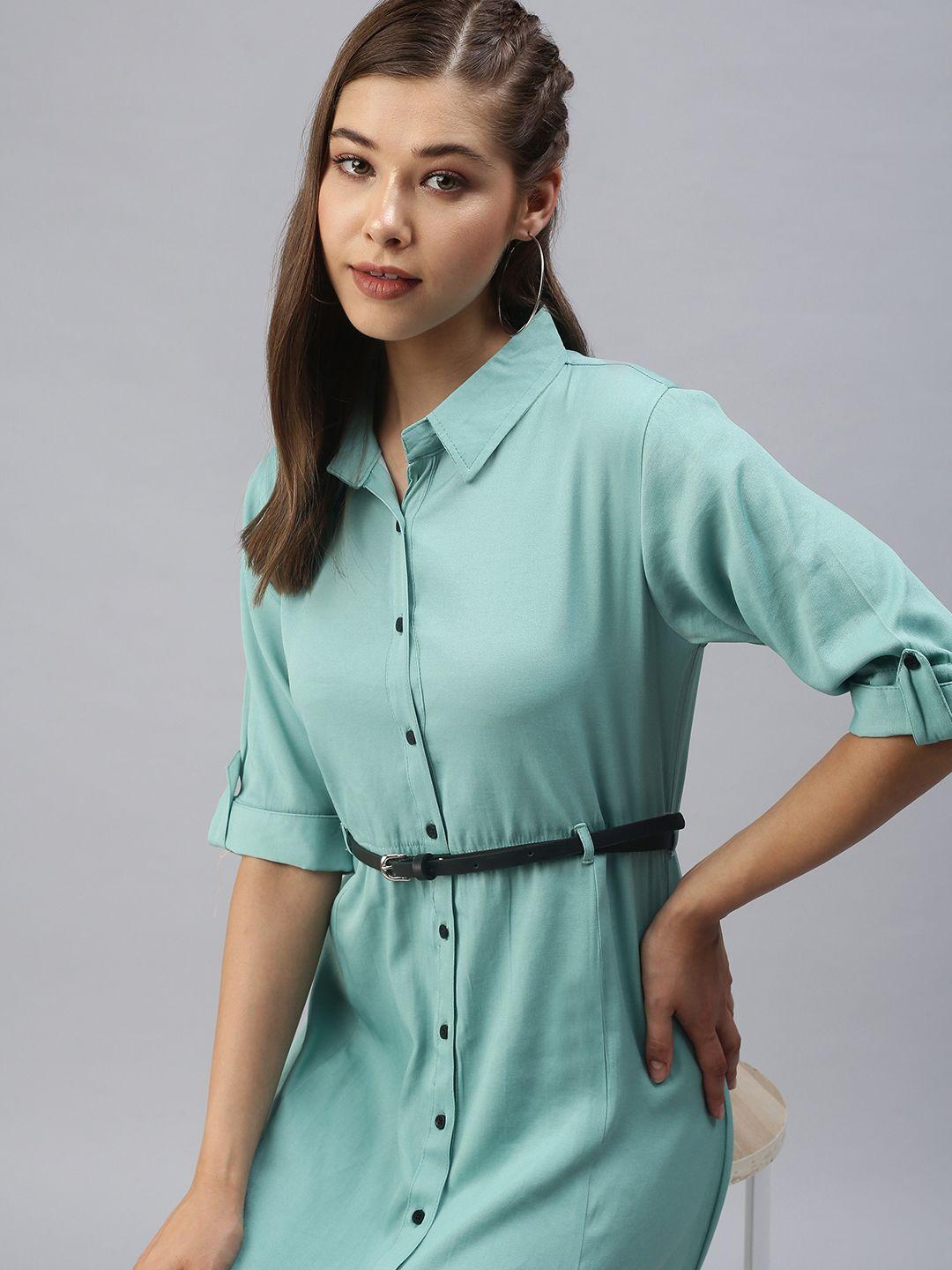 showoff  women green shirt midi dress