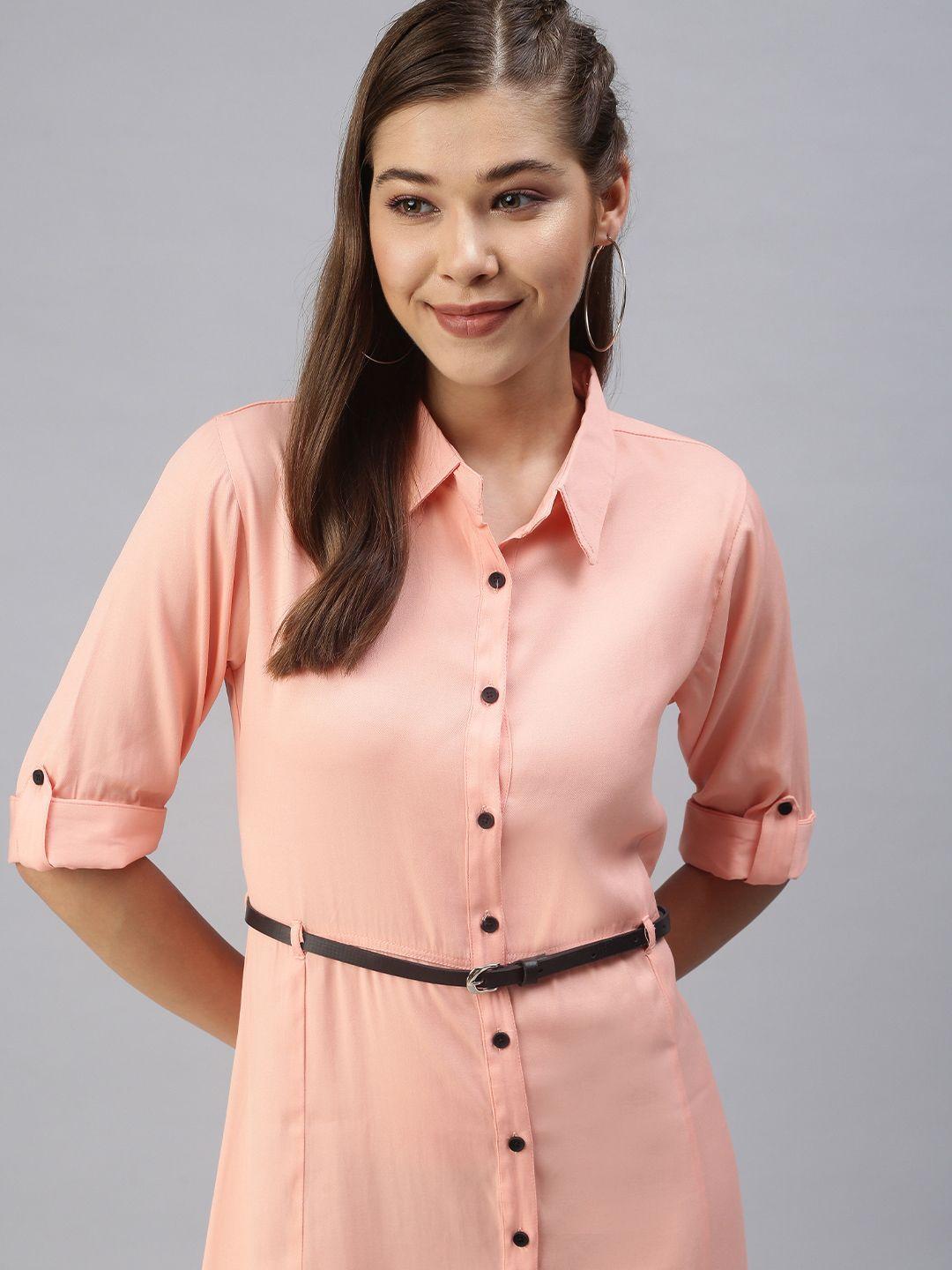 showoff  women peach-coloured shirt dress