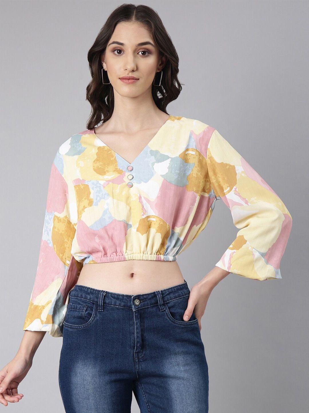 showoff abstract printed blouson crop top